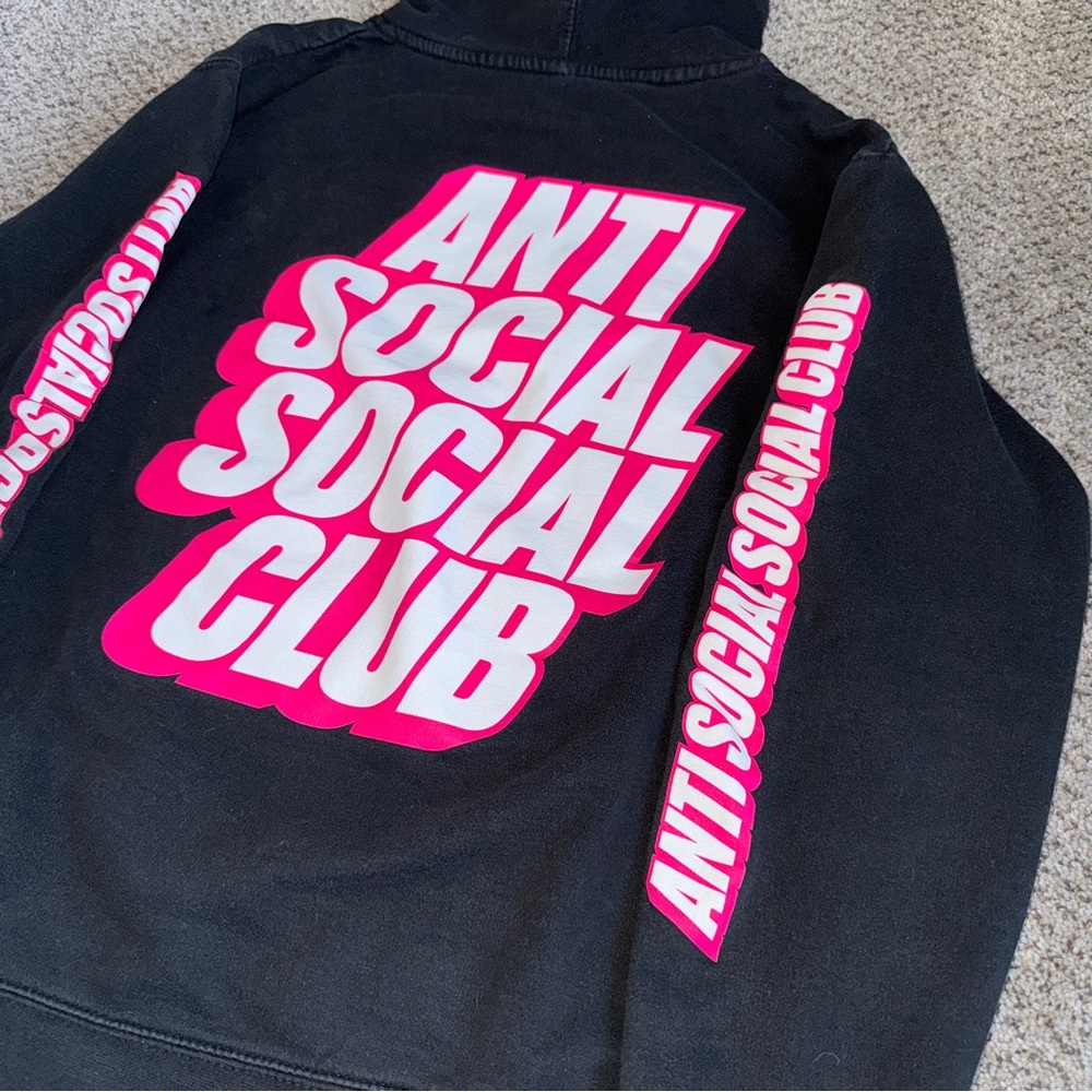 Anti Social Social Club Hoodie in Black with Vibrant Pink Accents - Picture 2 of 9